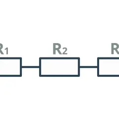 Schemat obwodu elektrycznego z trzema rezystorami R1, R2, R3 połączonymi szeregowo.