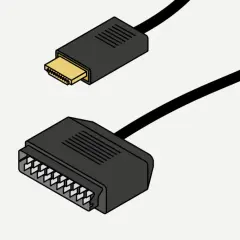 Kabel z wtyczką HDMI i złączem euro.