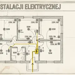 Schemat instalacji elektrycznej mieszkania z oznaczeniami gniazd, lamp i przełączników. Określenie instalacja elektryczna cena robocizny wymaga analizy tego projektu.
