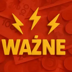 Ważne! Trzy żółte błyskawice nad napisem "WAŻNE" na tle polskich banknotów i monet. Temat: zamrożenie cen prądu.