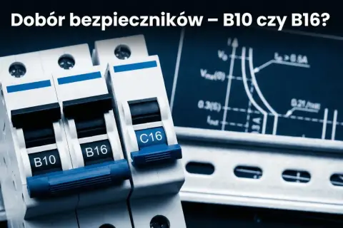Bezpieczniki B10 i B16 na szynie DIN, obok wykresu charakterystyki. Jaki bezpiecznik do gniazdek wybrać?