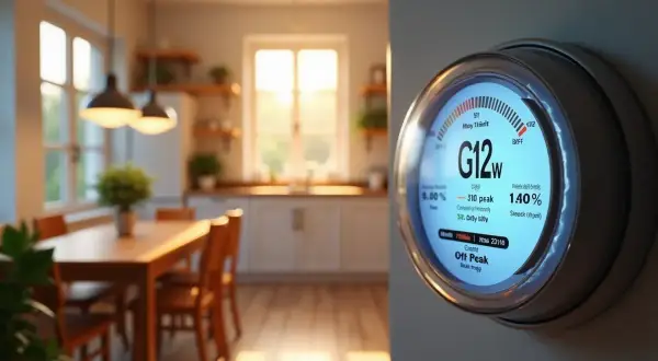 Termostat pokazuje taryfę G12w PGE, optymalizując zużycie prądu latem i zimą.